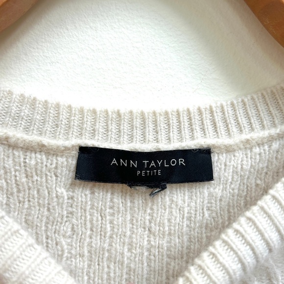 Ann Taylor Ribbed Wool Peplum Sweater Bell Sleeves Winter White, Size XS - Picture 8 of 10